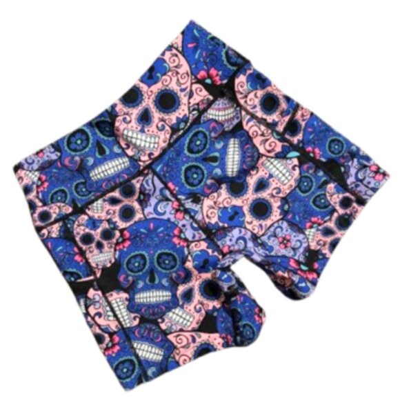 NWOT CVG Consistently Varied Gear Sugar Skull Blue/Pink 5" Leg Shorts - Picture 3 of 9